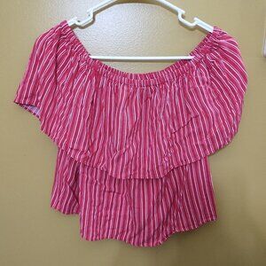 Jennifer Lopez Off Shoulder Pink Striped Crop Top M Y2K Boho